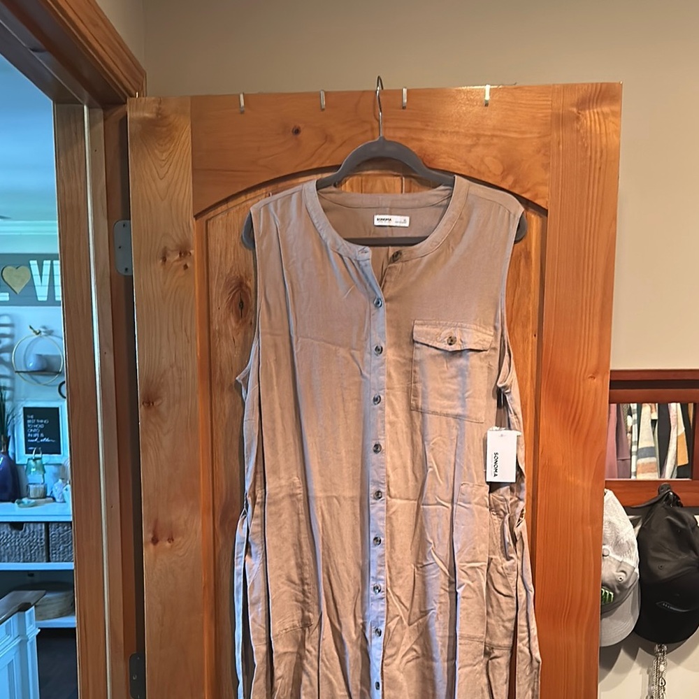 Sonoma Tan Buttoned Tie Front Mini Dress - Picture 3 of 7